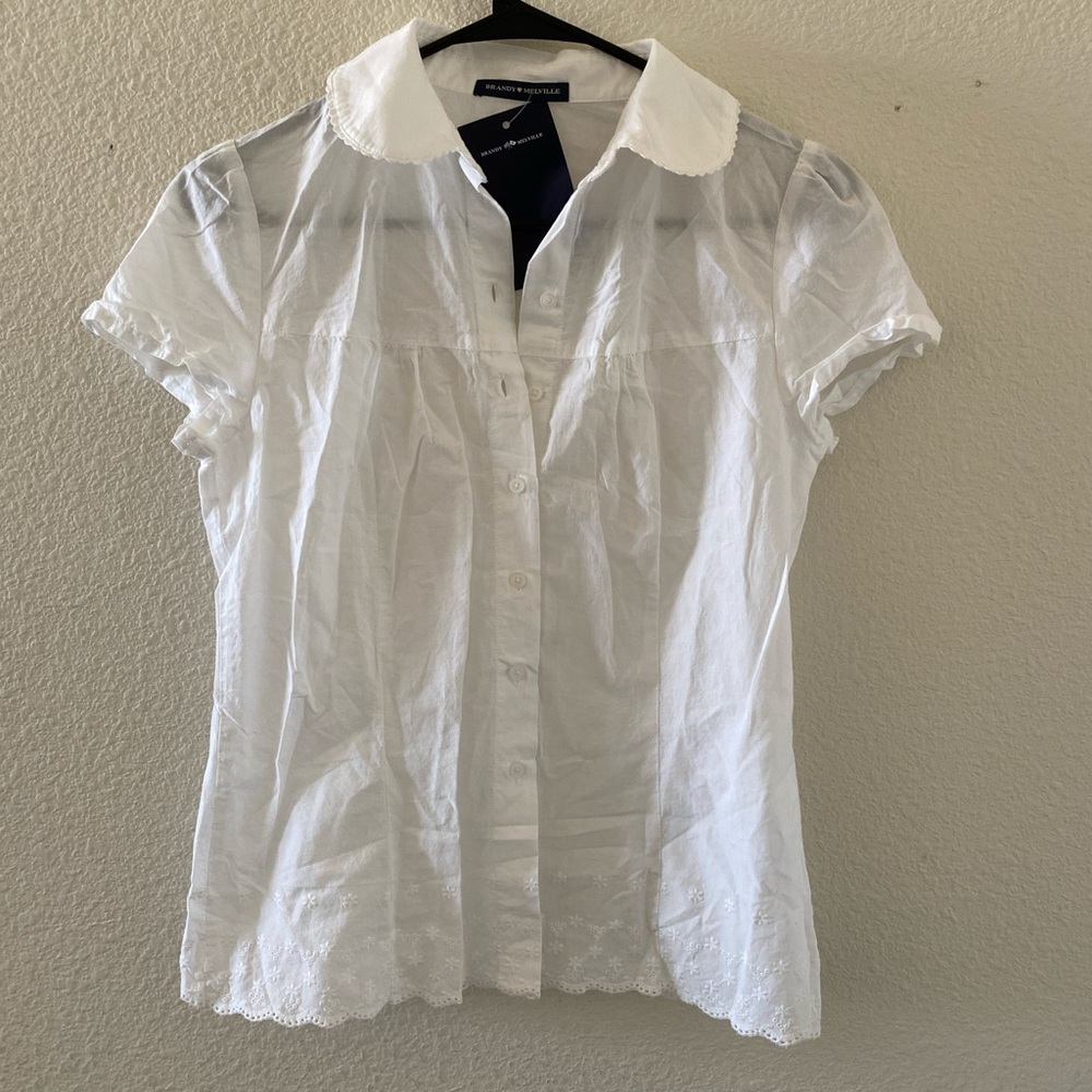 Brandy Melville white Teagan floral embroidered top